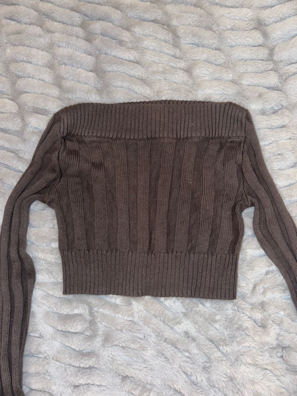 silence + noise Off-the-Shoulder Ribbed Knit Sweater in gray